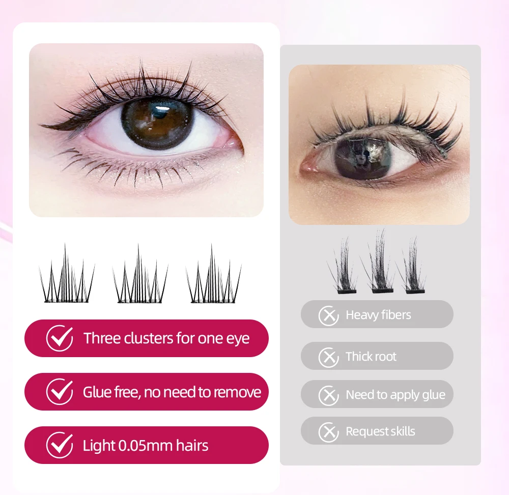 Yelix 10 Reihen Kleberfreie DIY Falsche Wimpern Selbstklebende Cluster-Wimpern im koreanischen Manga-Stil, geteilte Wimpern, natürliche Wimpern – Detail 6