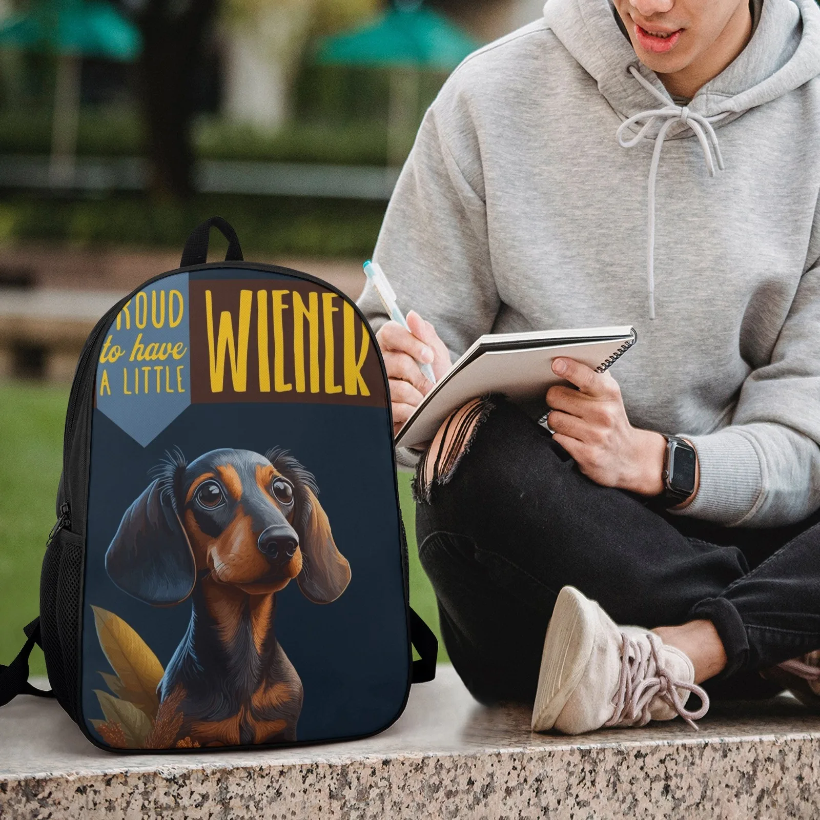 Un piccolo cane Wiener divertente zaino da scuola da 17 pollici Mochilas De Hombre Mochila borsa da scuola Teen Boy Bolso Bolsa Bag Mochila
