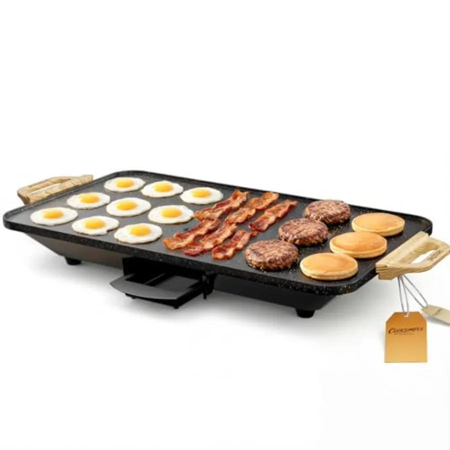 

CookSimple Everyday 20x12 Inch Electric Griddle with 1700W Fast Even HeatingandILAG Granite Nonstick Surface Large Flat Griddle
