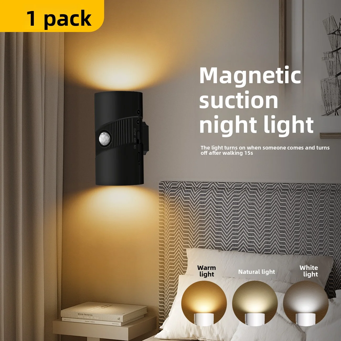 Magnetic Smart Warm Night Light, Motion Sensor Wall Lamp, USB Rechargeable, Gradient Color Changing, for Bedroom Bathroom Closet