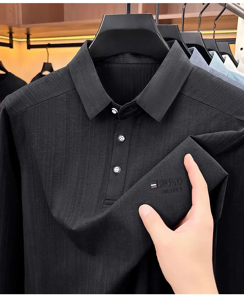 Brandneues Herren-Poloshirt mit Print, Herbst, einfarbig, langärmelig, Arbeitsoberteil, Herren, Business, formelle Arbeitskleidung, Hemden für den Frühling. – Detail 40