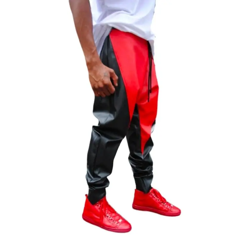 

Men New Fashion casual PU Spliced leather pants Hip-hop Cross-pants trousers hairstylis singer DS DJ Stage costumes