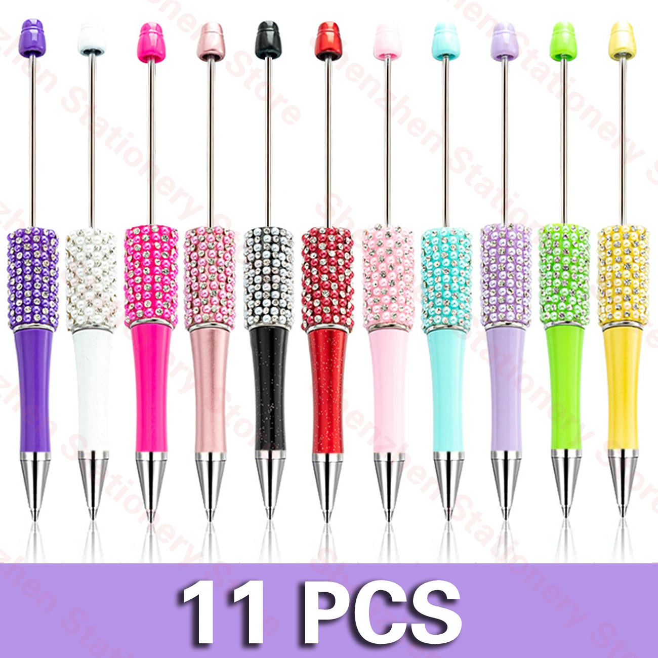 

11Pcs Beads DiamondsBeaded Pen Wholesale Creative DIY Plastic Glitter Beaded Ball Pen Diamond Beaded Pens for Writing