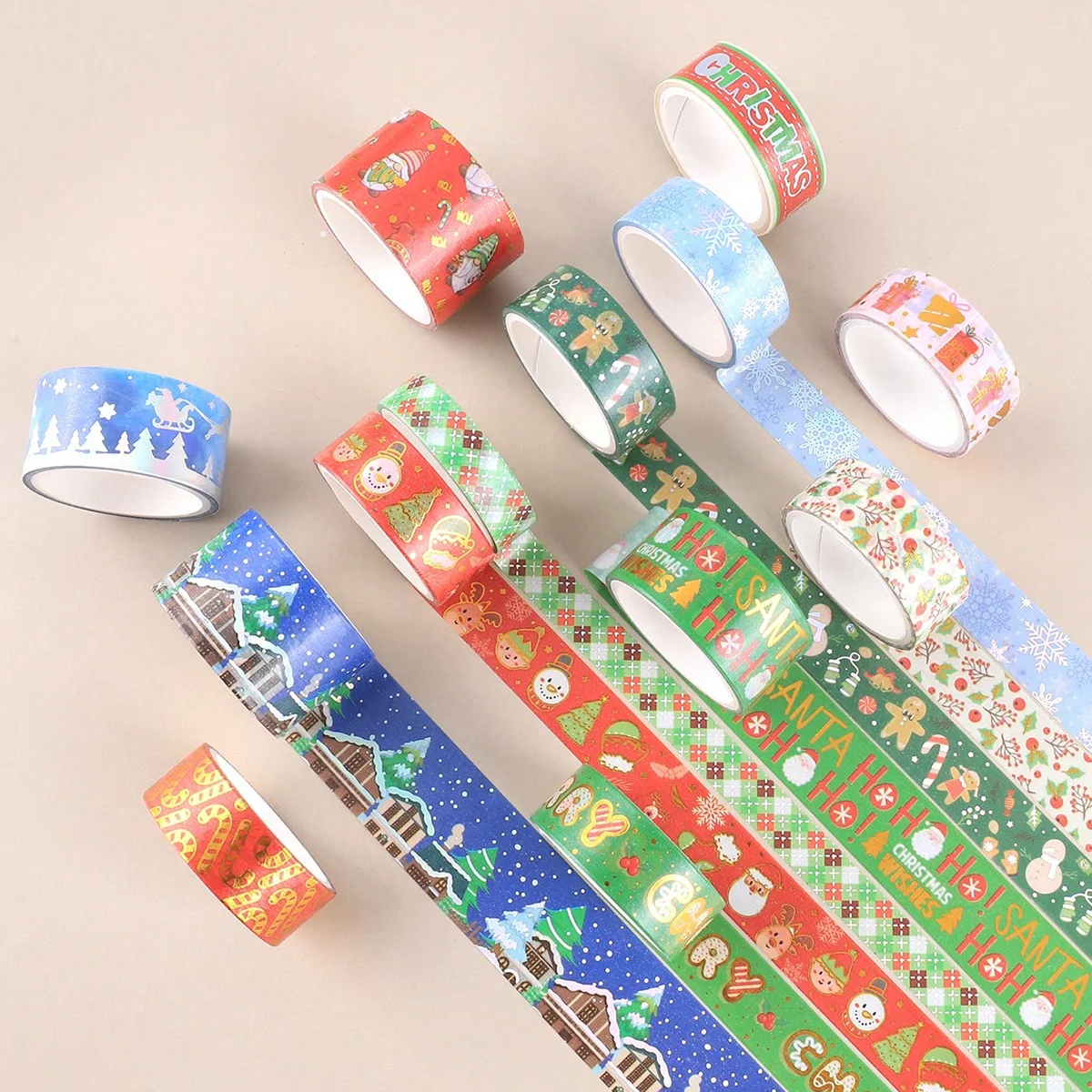 17 rouleaux/boîte, ruban washi bronzant à motif de Noël, adapté au bricolage de fêtes de vacances, cadres photo et cadeaux de décoration de coffrets cadeaux