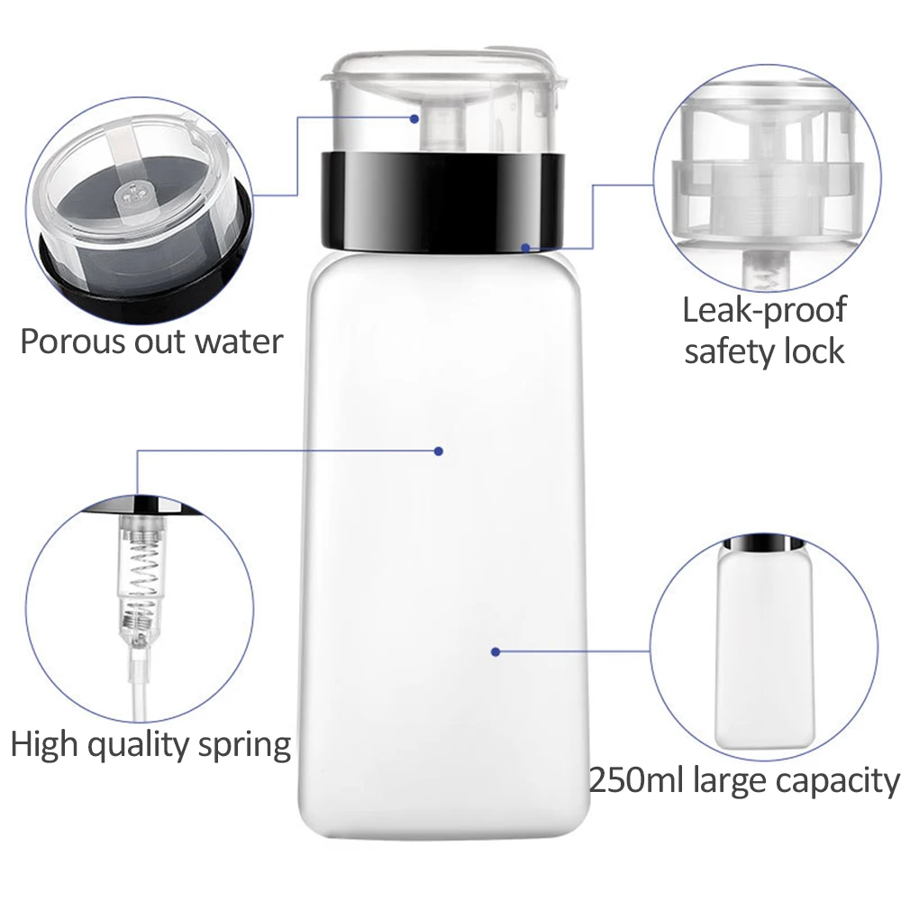 50/250ml vuoto pressa bottiglia per unghie pompa Dispenser smalto di plastica portatile liquido struccante detergente strumento per Manicure con serratura