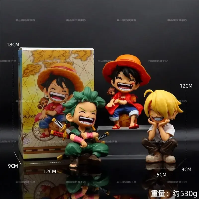 One Piece Anime Figur Sitzende Lachen Ruffy Action-figuren Kawaii Sanji Zoro Figur Zimmer 13 cm Auto Ornamente Sammlung Spielzeug