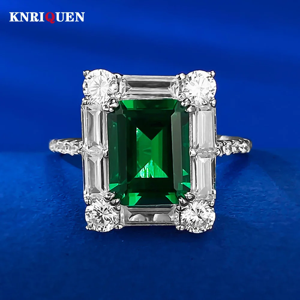 

Retro 100% 925 Solid Silver 7*9mm 2ct Emerald Rings for Women Lab Diamond Gemstone Wedding Ring Cocktail Party Fine Jewelry Gift