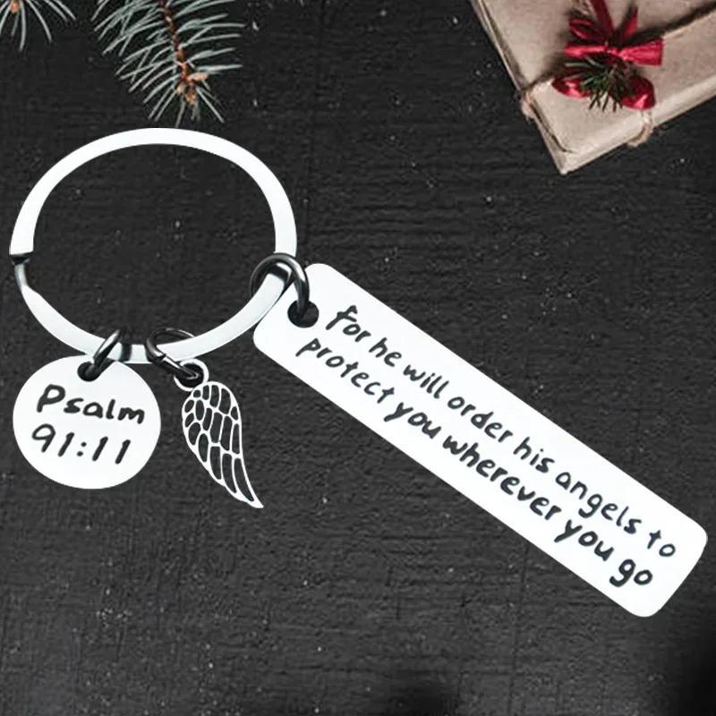 

Cute Religious Christian Gift Keychain Pendant God Key Chain for He Will Order His Angels To Protect You Wherever You Go