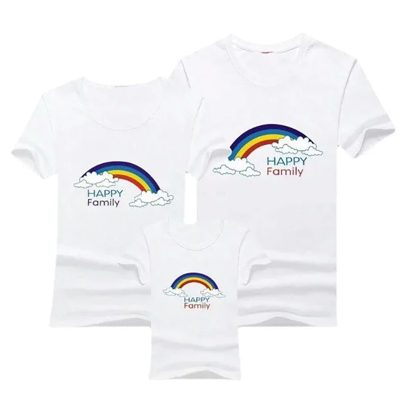 

Happy Family Rainbow T Shirt Matching Family Outfits Mother Father and Baby Sets for Family Shirt
