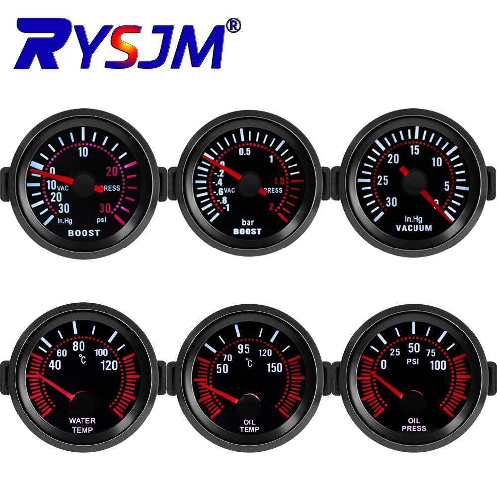 100% 52mm pointeur de fumée jauge de voiture tachymètre température de l'eau jauge de pression d'huile jauge de suralimentation barre/Psi compteur de température de l'eau sous vide pour voiture