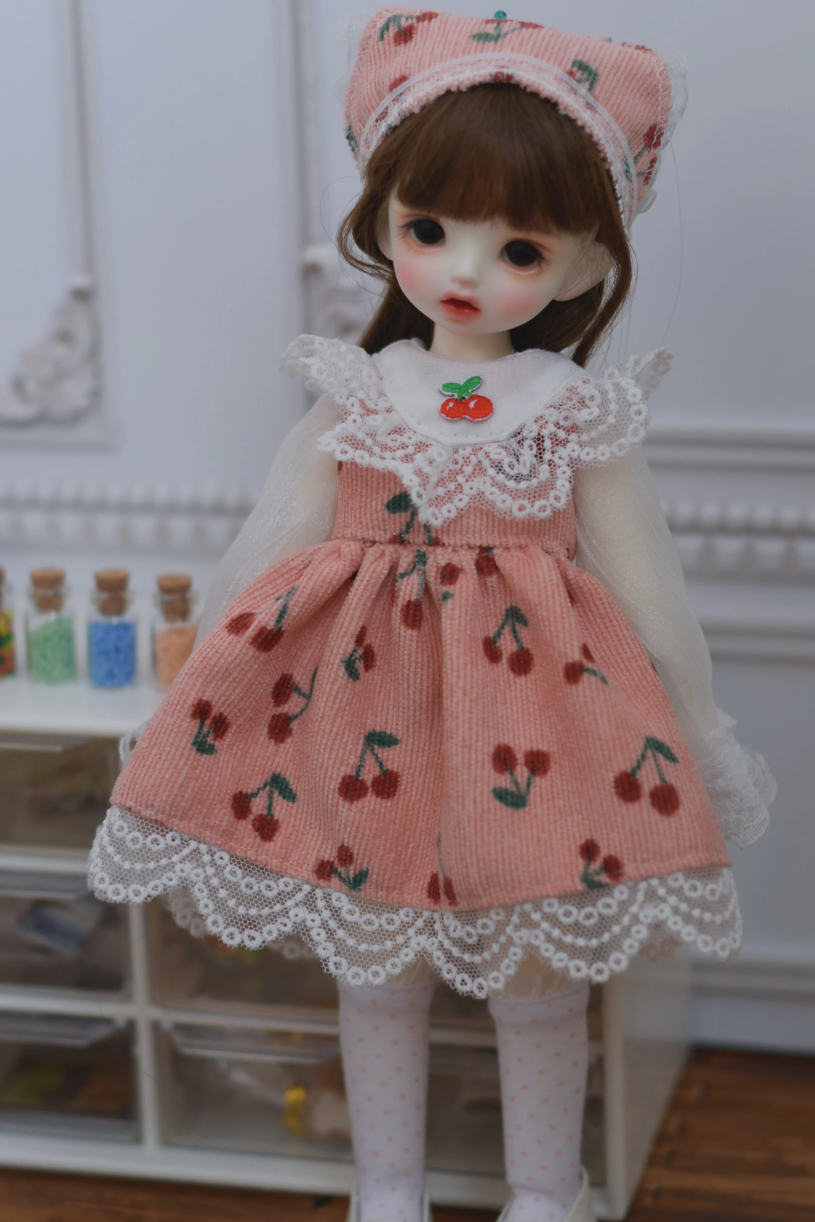 

New in Blythe clothes 1/6 30cm Pastoral cherry lace skirt bjd toys cloth