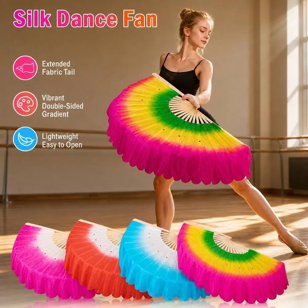 Gradient Color Silk Dance Fan Right Hand Chinese Folk Dance Fan Bamboo Ribs Performance Fan for Stage Festival Square Dance
