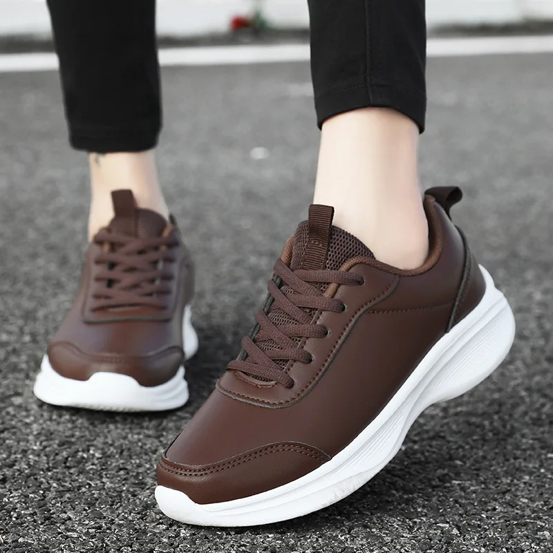 

Black Leather Big Size Casual Sports Shoes New Thick Sole Waterproof Soft Sole for Men Women Work Running Daily Activities