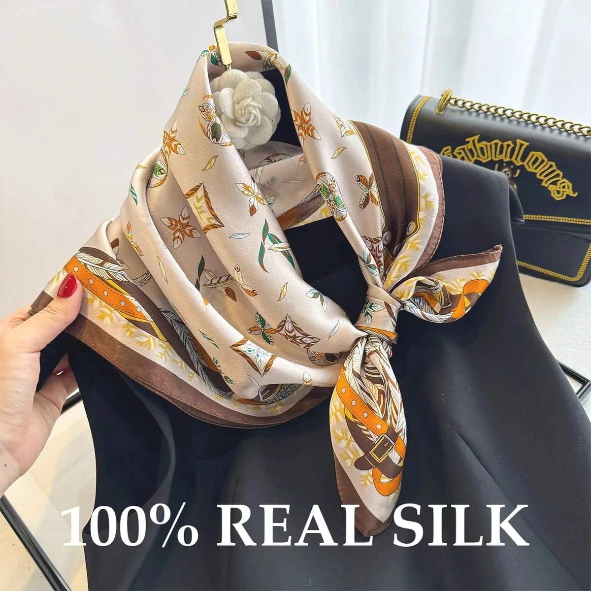 

Fashion 100% Real Silk Scarf Square Women Wrap Bandana Summer Sun Protection Vacation Breathable Light Thin Cool Soft Scarves