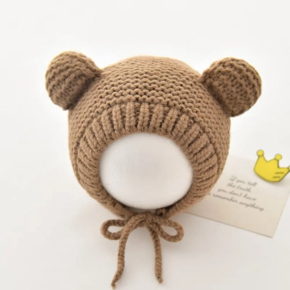 

Новая теплая вязаная шапка с помпоном в виде милого медведя, ветрозащитная шапка-бини для детей 1-2 лет