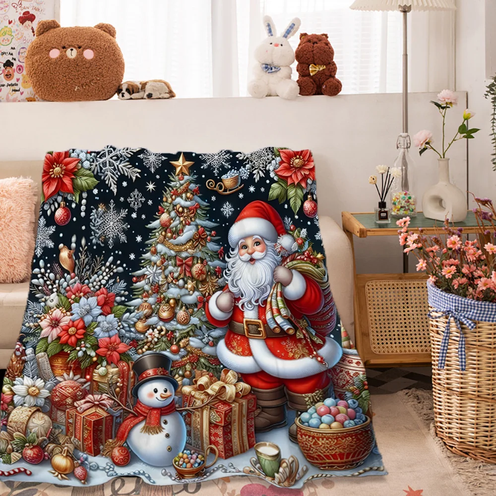 Gorgeous Christmas Feast with Santa Claus and Snowman Pattern Blanket, a Versatile Sofa Throw, Office Nap Blanket, and Camping/t