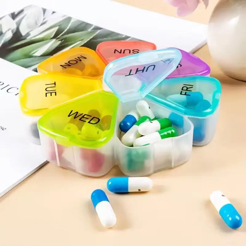 1Pc Portable Travel Tablet Organiser With 7 Large Compartments For Vitamins Supplements Medication.~