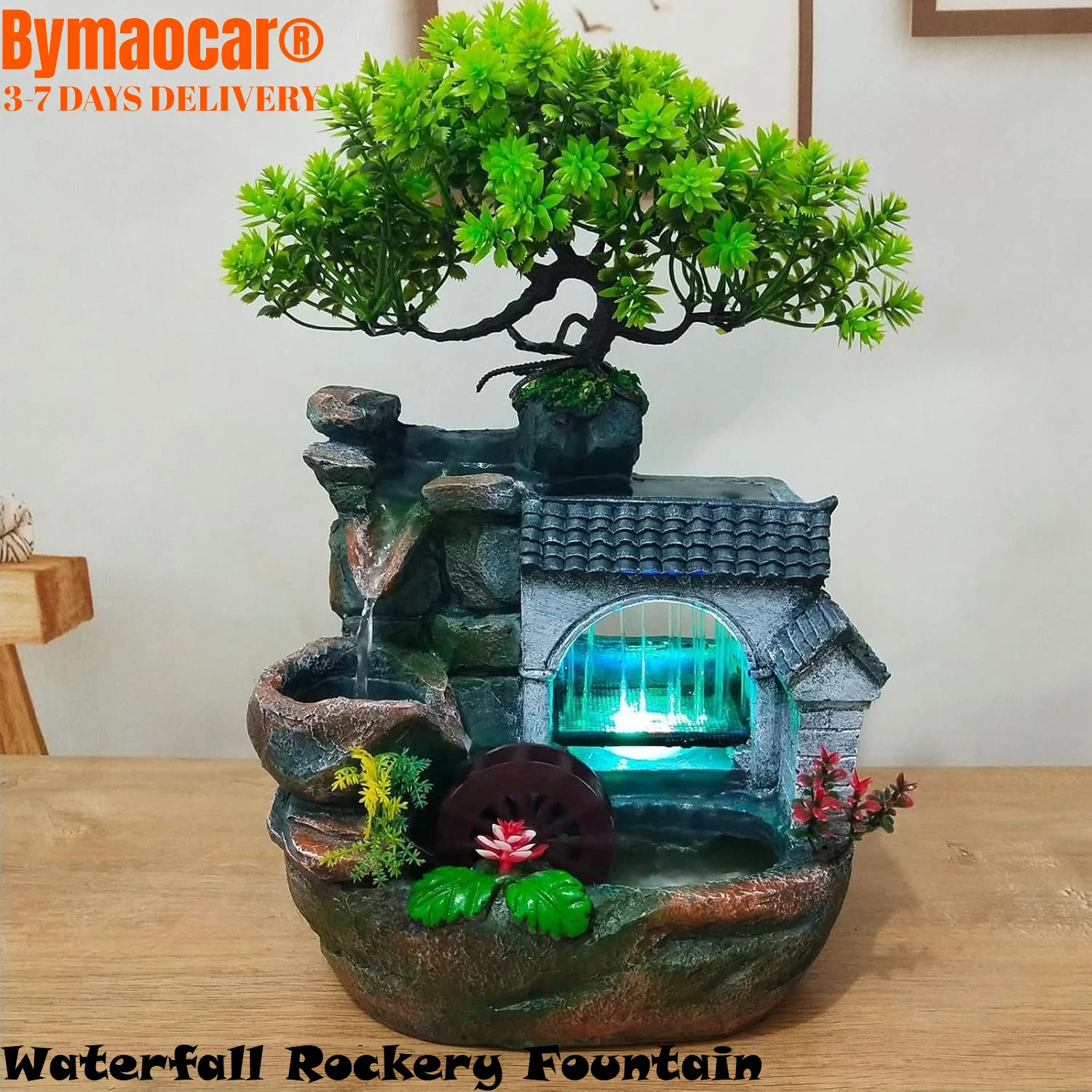 

11" LED Desktop Water Fountain Waterfall Ornament with Pump, Mini Simulation Landscape Rockery, Indoor Relaxation Resin