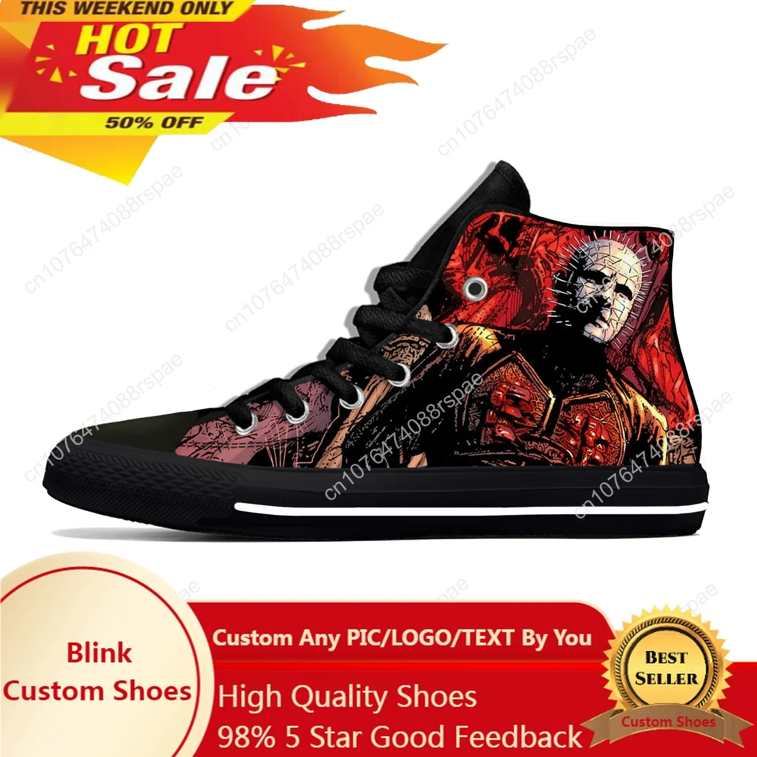 

Hot Hellraiser Movie Pinhead Horror Scary Breathable Casual Shoes High Top Lightweight Men Women Sneakers Halloween Board Shoes