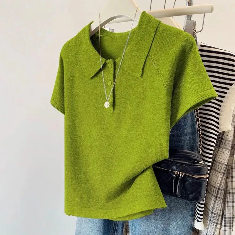 스웨터 반팔 니트 스웨터 여성 풀오버 신상 화이트 블랙 턴다운 칼라 니트 스웨터 풀오버 여성 상의 Q2667