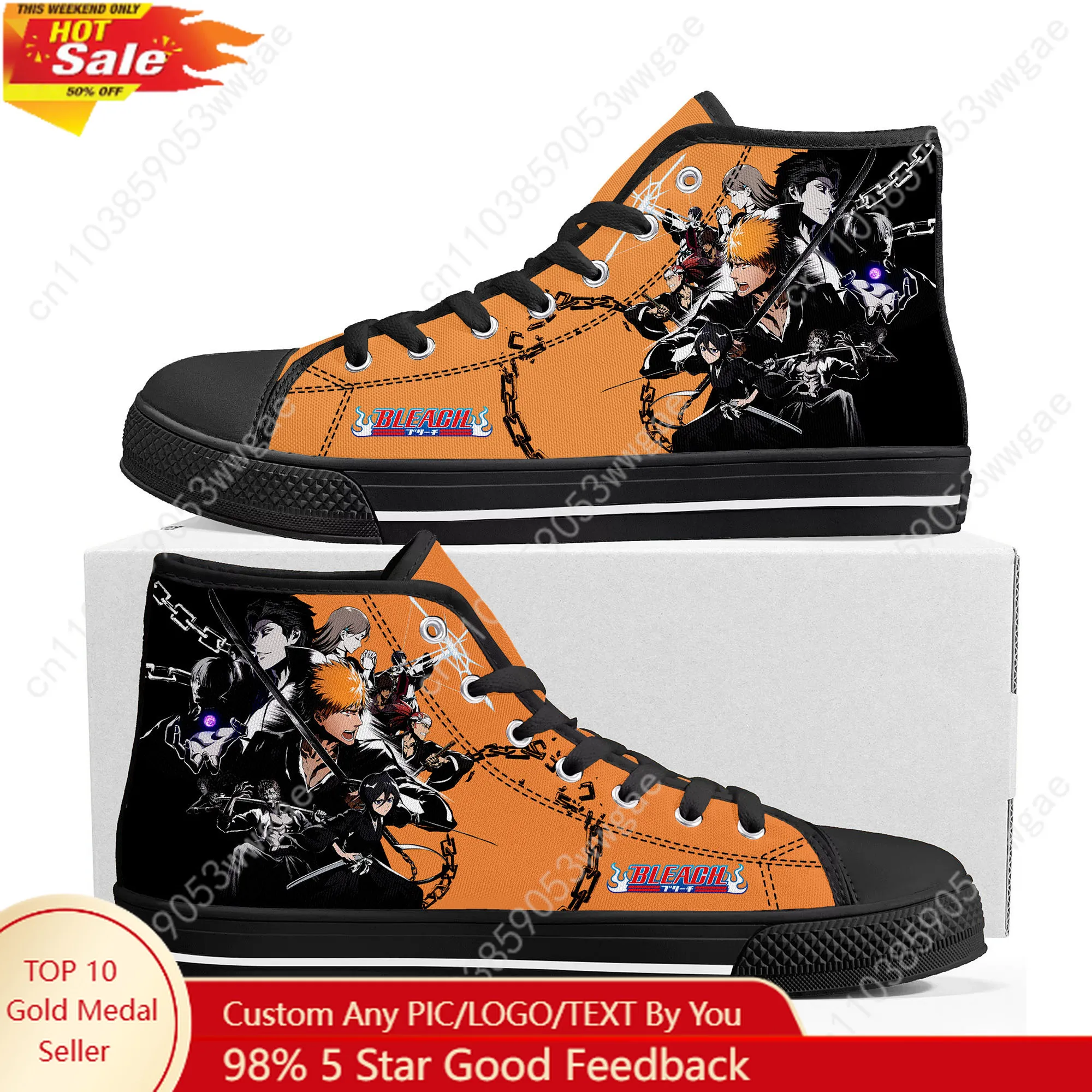 

Bleach High Top Sneakers Mens Womens Teenagers High Quality Canvas Sneaker Fashion Casual Couple Shoes Anime Custom Made Shoe