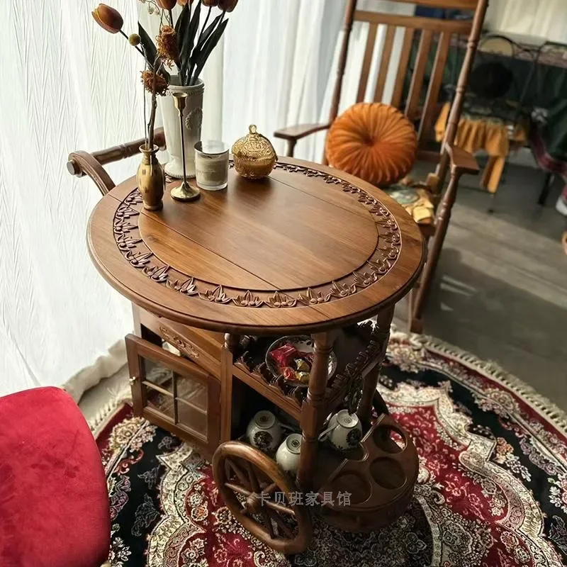 French medieval style removable small side table retro cart coffee table folding tea table American household small tea cart din