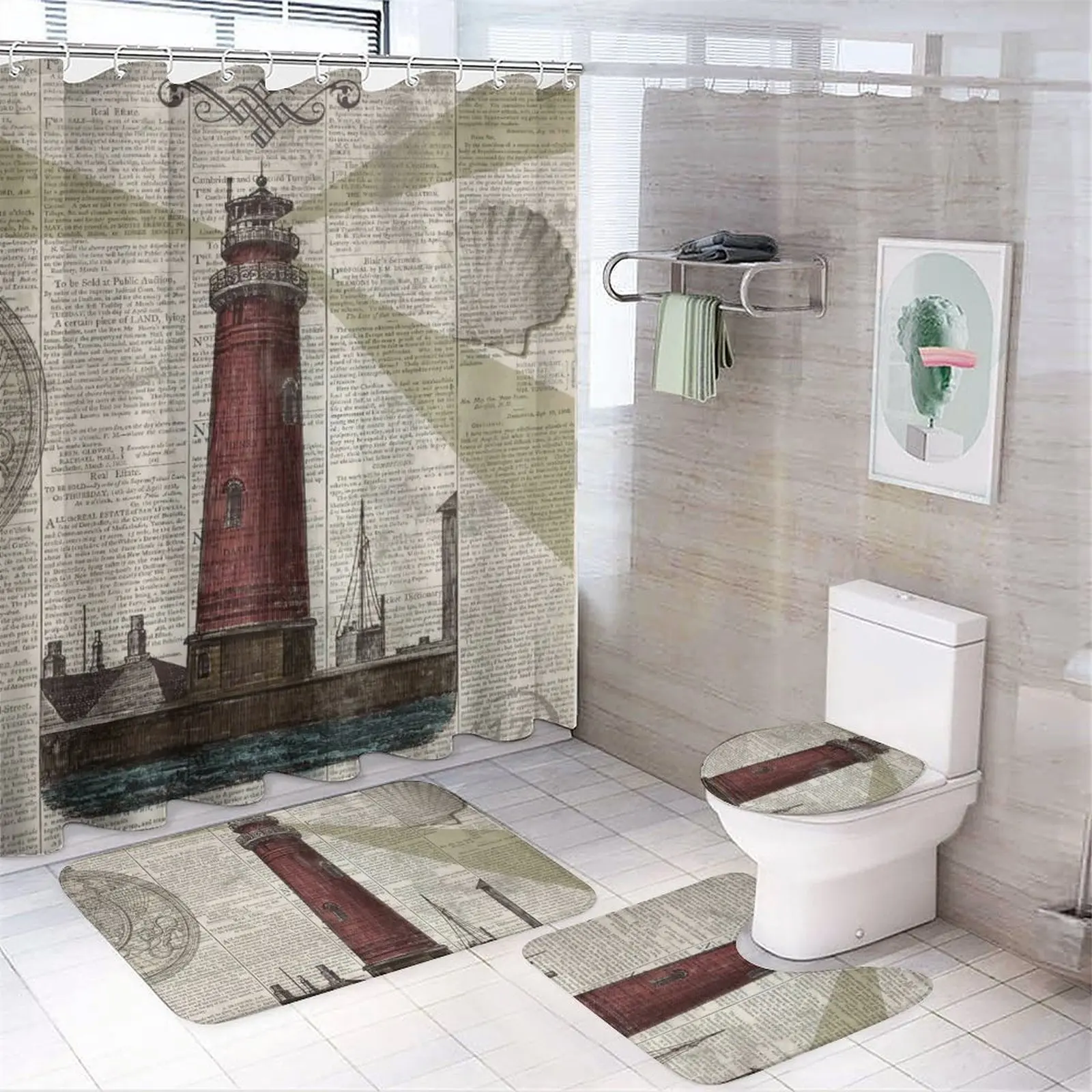 

Nautical sailor painting Lighthouse shower curtain Modern non-slip carpet shower curtain Waterproof polyester home decor 180x180