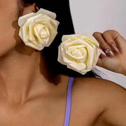 Tocona Pretty Big Rose Flowers Stud Earrings for Women New Simple Trend Design Jewelry Party Accessories Gift Wholesale