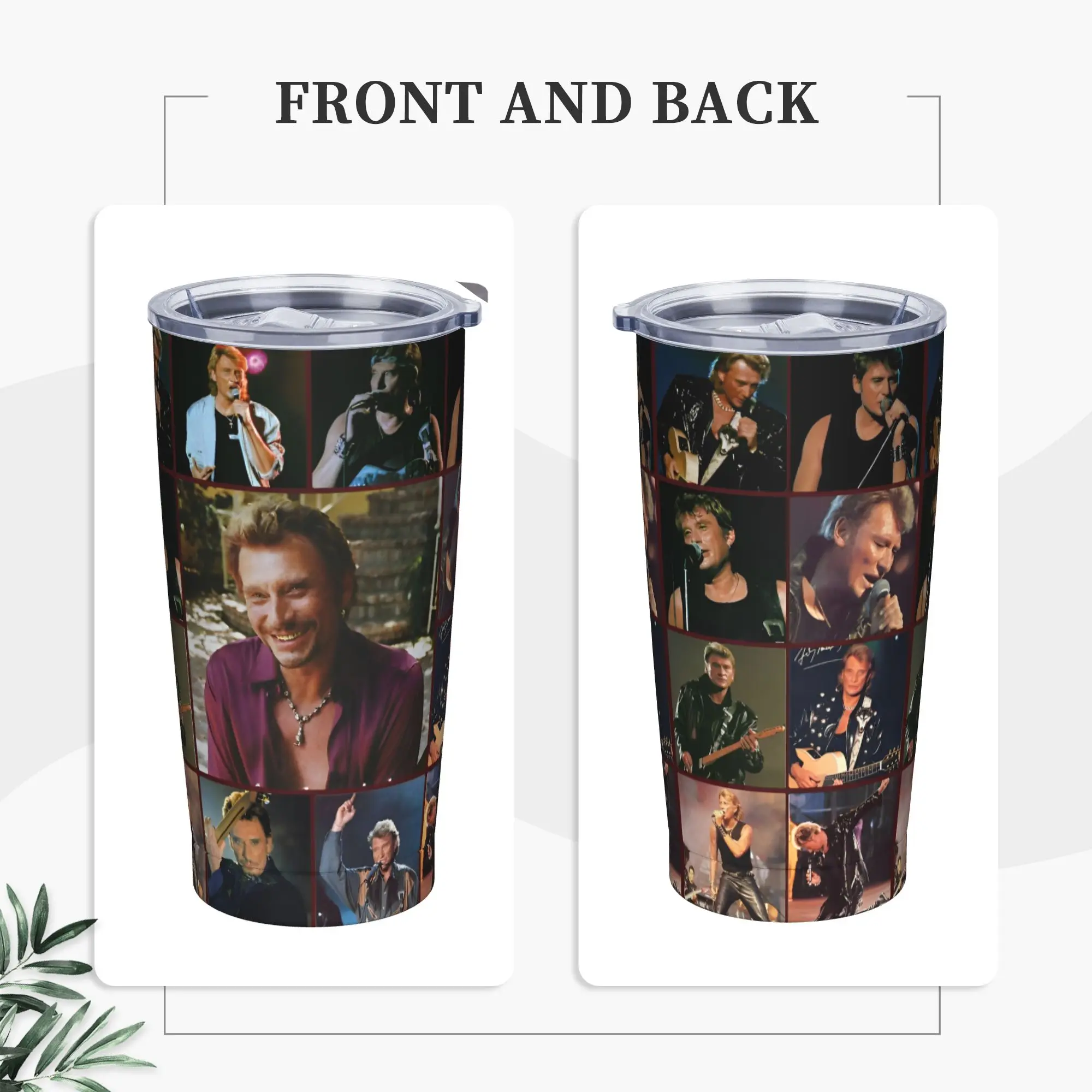 Johnny Hallyday Insulated Tumbler with Lid Rock Star Music French Singer Stainless Steel Coffee Mugs Outdoor Bottle Cups, 20oz