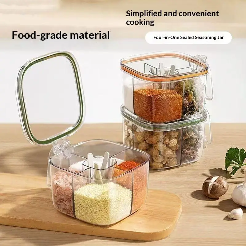 (G)1 Set Multi Grid Multi-function Seasoning Storage Jar Glutamate Pepper Storage New Transparent Seasoning Box