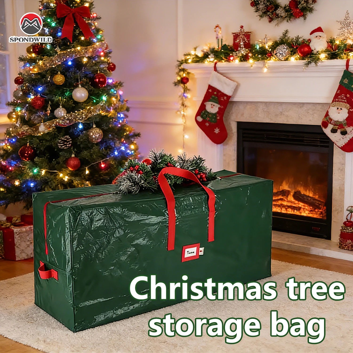 Borsa portaoggetti per albero di Natale, adatta per alberi artificiali da 4 piedi a 9 piedi, scatola portaoggetti natalizia impermeabile con manici durevoli