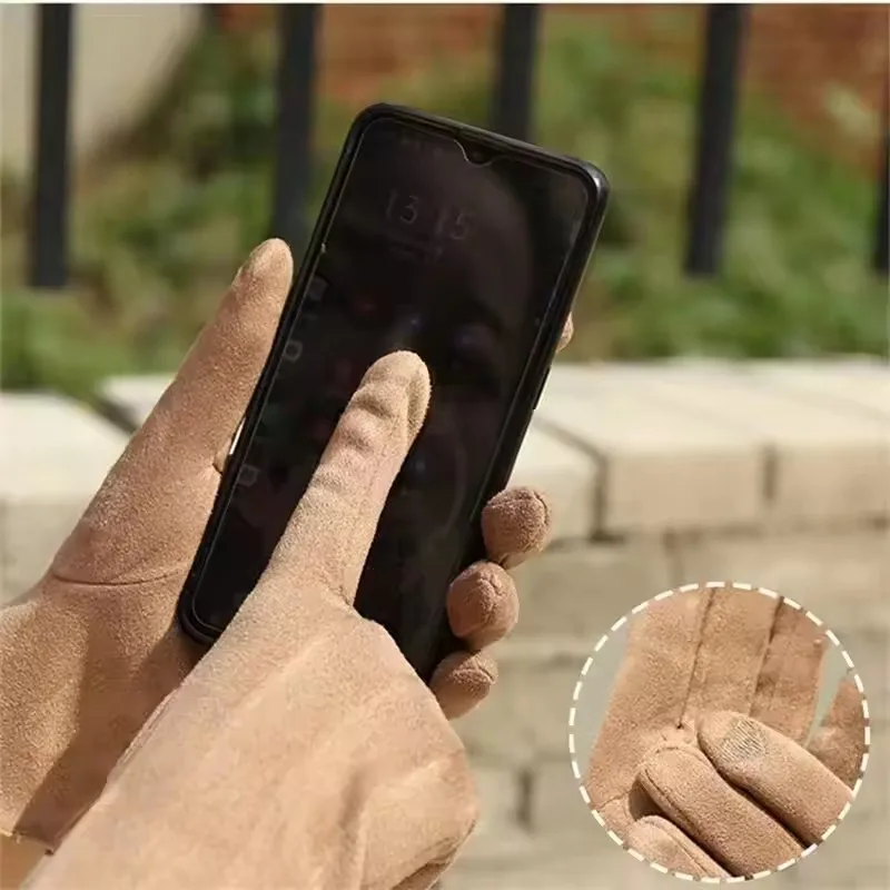 النساء الخريف الشتاء الدفء شاشة تعمل باللمس رقيقة الصلبة قفازات بسيطة الدراجات محرك الجلد المدبوغ النسيج أنيقة يندبروف