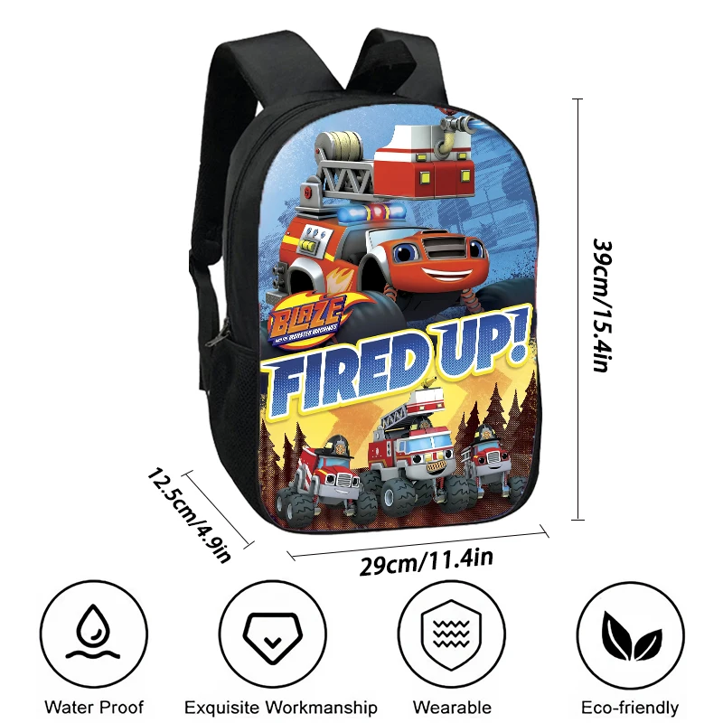 2Pcs Set Blaze and the Monster Machines School Backpack with Pencil Case ,Cartoon School Bags for Boys Girls , Kids Bookbags Set