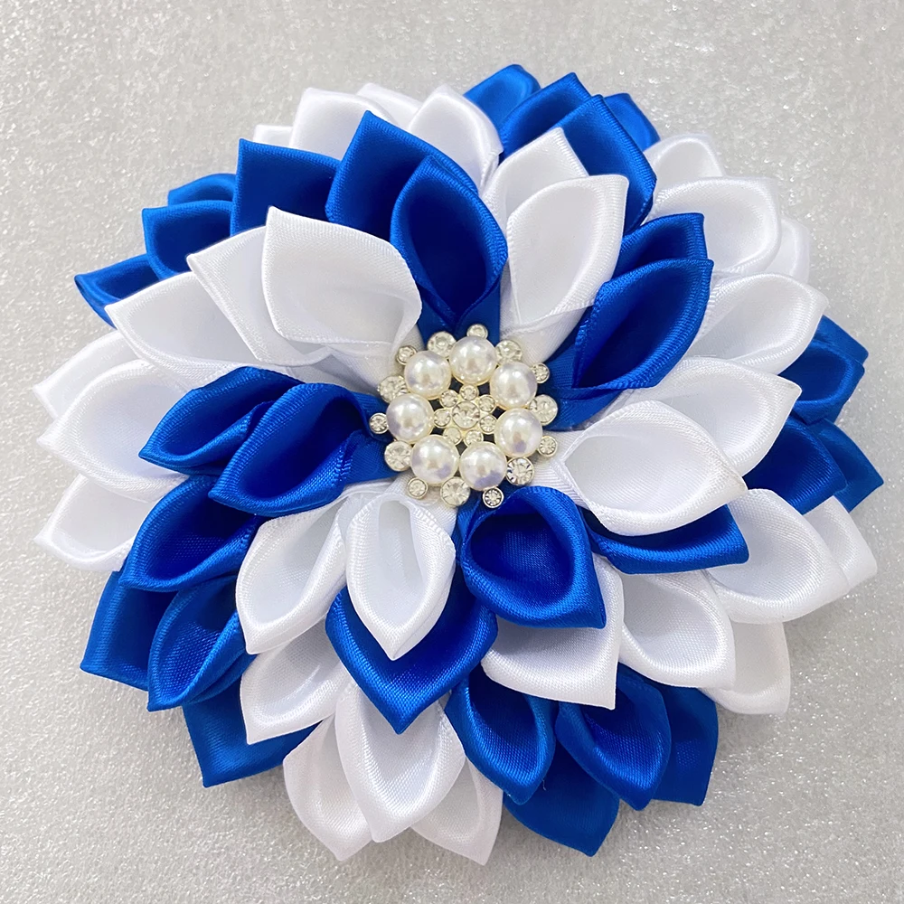 Greek Association Corsage satin ribbon layer blue and white Zeta Phi Beta high-quality brooch