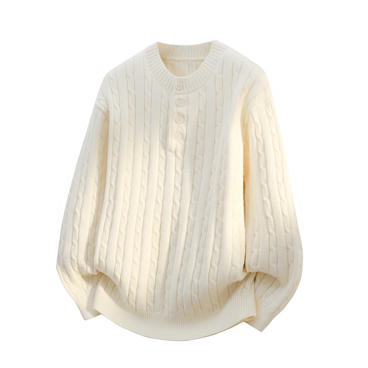 

Мужской вязаный свитер в стиле ретро с воротником хенли, свободного кроя, из высококачественной шерсти, для повседневной носки, комфортный, зимний, модный вязаный топ