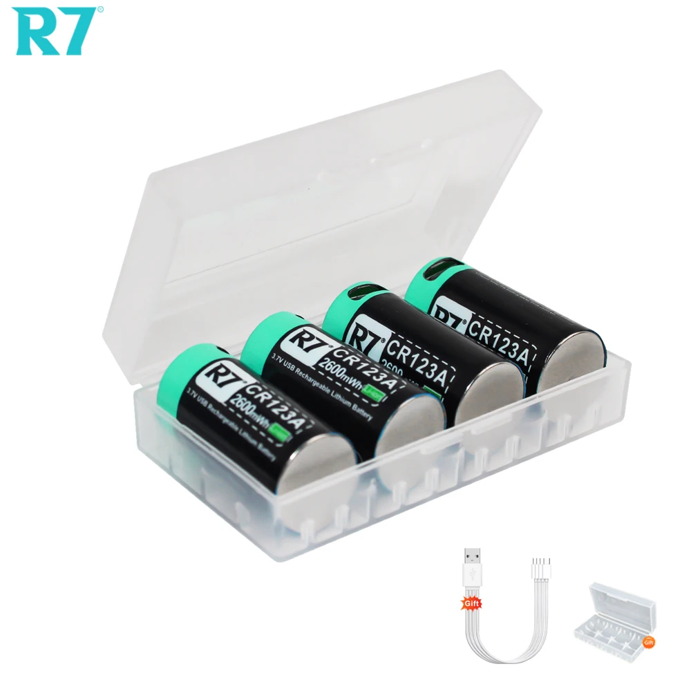 R7 3.7V CR123A Li-ion 2600mWh rechargeable batteries CR123A 16340 battery for LED flashlight wall, travel 16350 battery