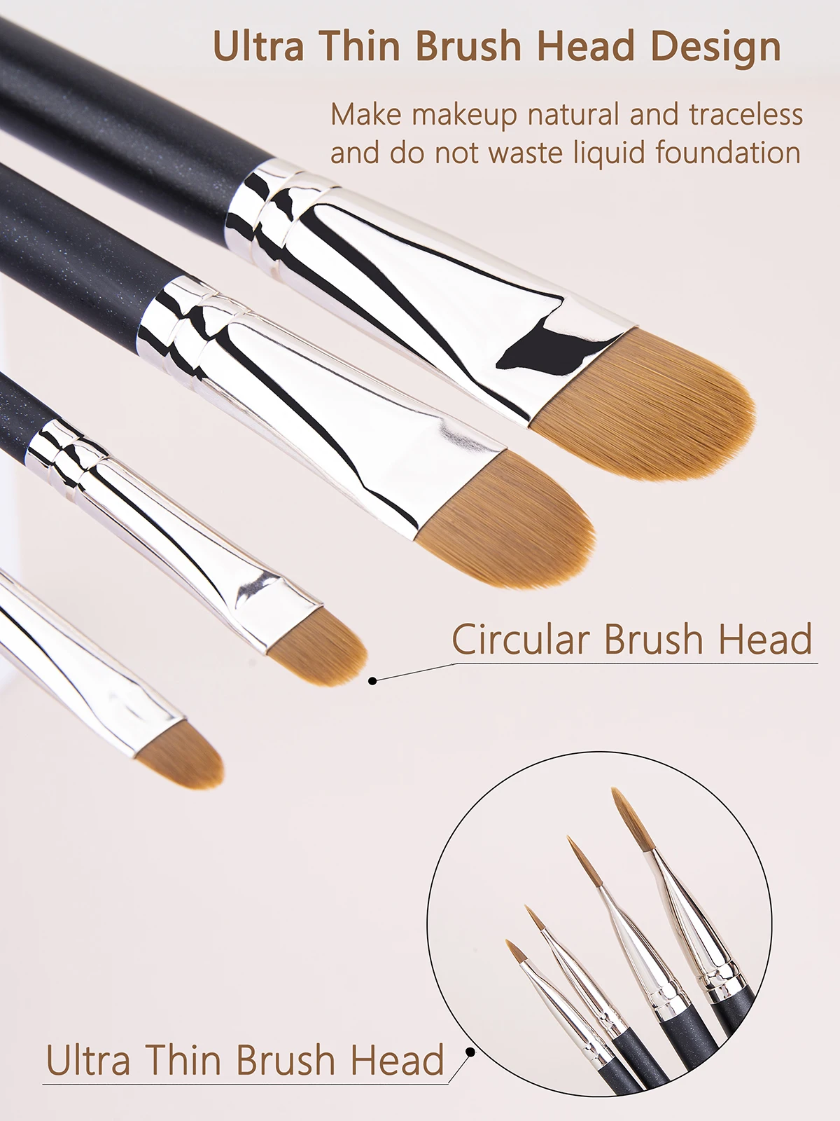 1/4 Stück flacher, runder, ultradünner Foundation-Concealer-Make-up-Pinsel, Kontur-Flüssigcreme-Concealer-Make-up-Werkzeug für Anfänger – Detail 2