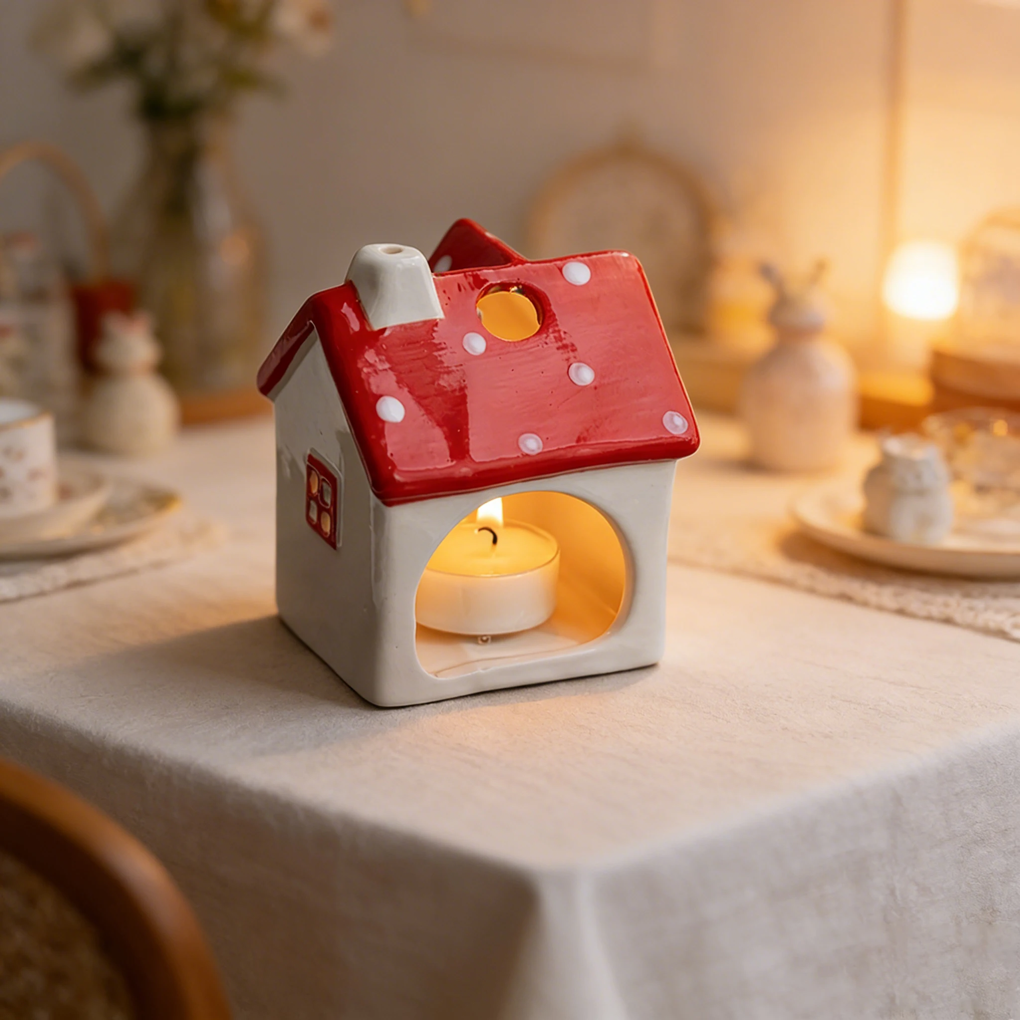 

Handmade Ceramic House Candle Holder Christmas Decor Craft Desktop Ornament Photo Props Home Decor