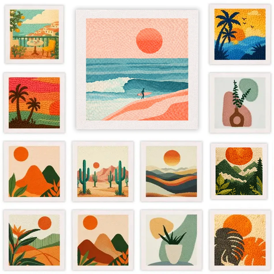 

Punch Needle Kit with Frame for Beginners 25X25cm Embroidery Starter Kits Punch Needle Kit with Landscape Pattern Home Decor