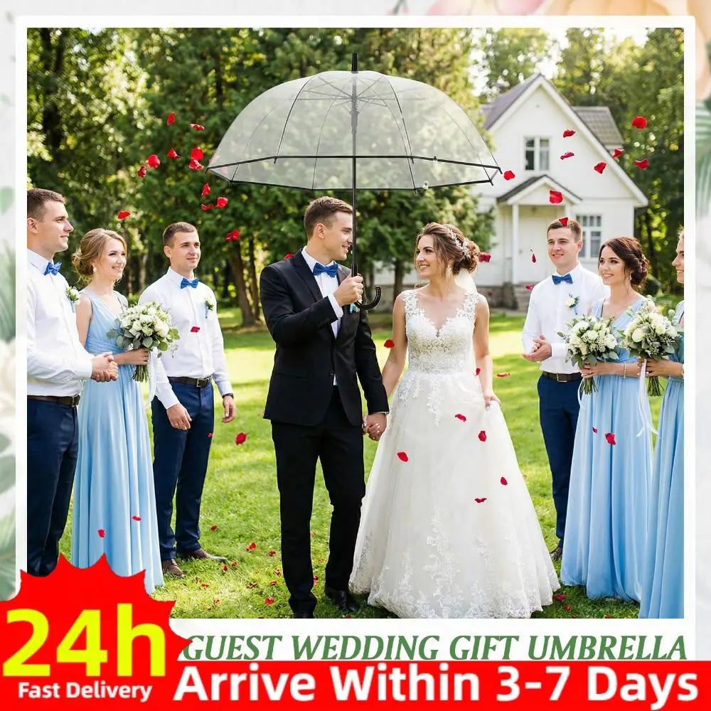

60pcs Clear Bubble Umbrellas Bulk High-Visibility 8 Ribs Auto Open Stick Umbrella for Wedding Bridal Parties Graduation Outdoor
