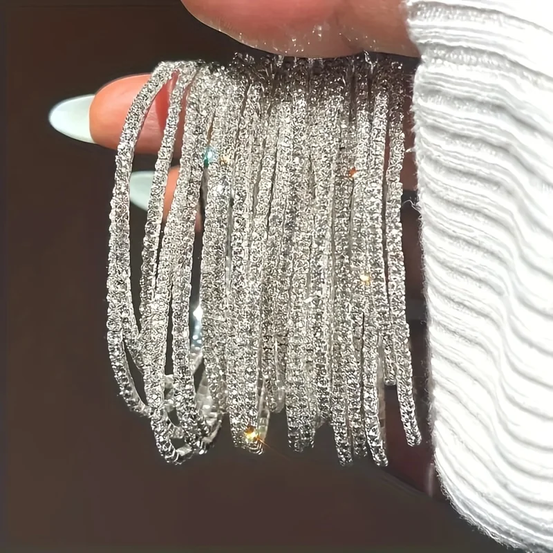 5-piece Bohemian Luxe Style Stackable Bracelets - Colorful Rhinestone Inlay - Alloy Jewelry for Women - Sexy Party Accessory
