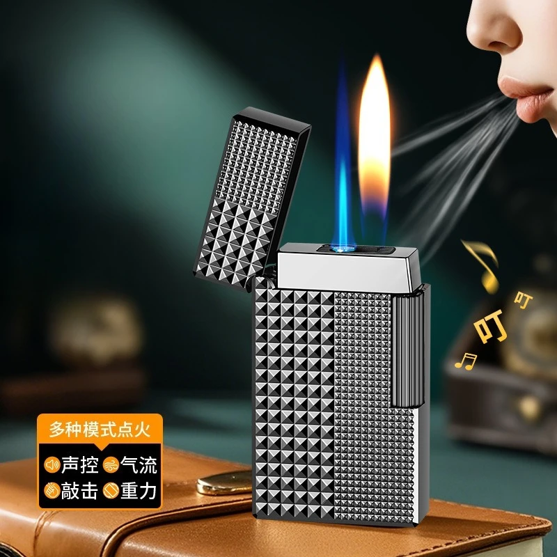

Новая черная технологичная зажигалка с голосовым управлением, надувная зажигалка с двумя переключателями пламени, креативный подарок высокого класса