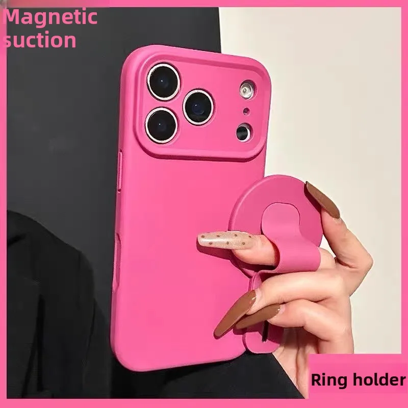 

Liquid Silicone Grip Holder Soft Matte Case for Apple iPhone 17 Air 16 Plus 15 14 13 12 Pro Max 11 2IN1 For Magsafe Charge Cover