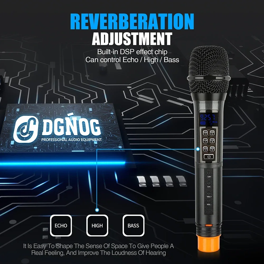 DGNOG DX02 Dual Handheld Wireless Microphone System 5.0 Bluetooth Echo 2 Channel TV Karaoke Mic For Family Parties Home Party