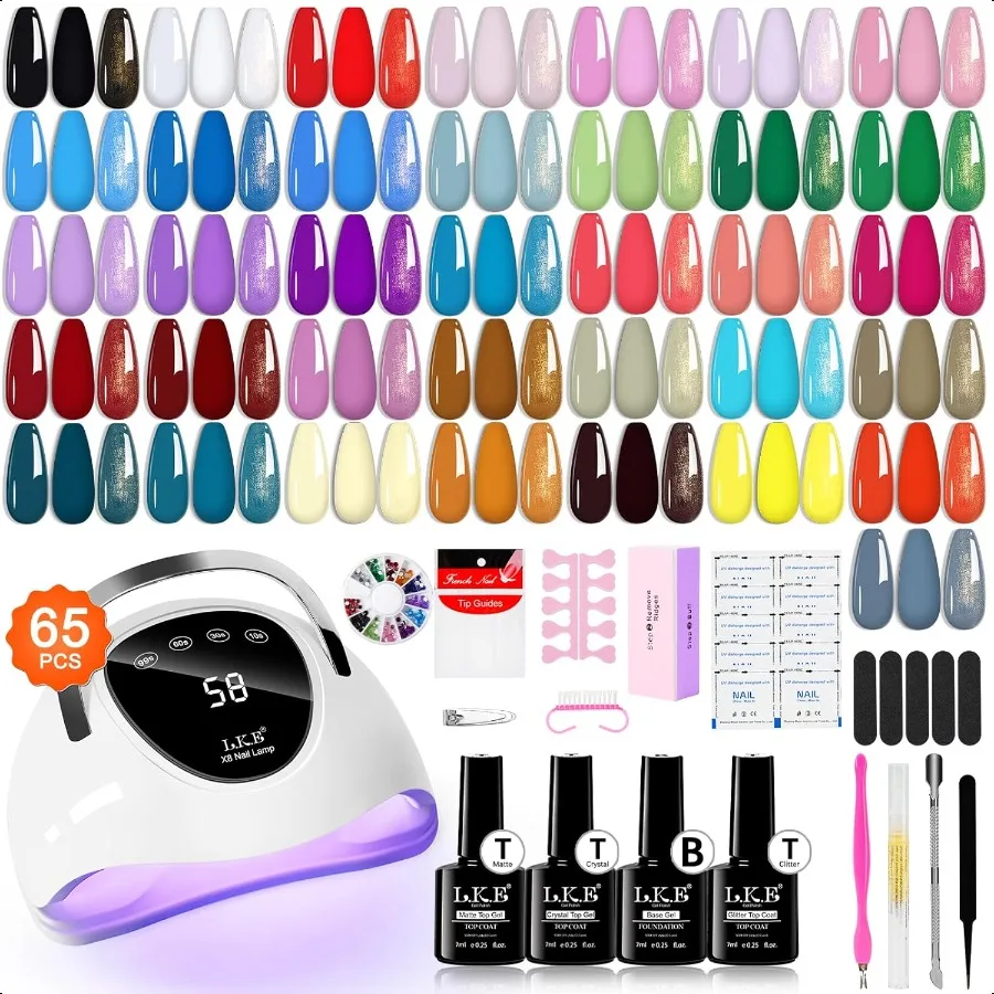 

Gel Nail Polish Kit with U V Light 108W 65 Pcs Gel Nail Polish Set All Season Gels Nail Kit ential Manicure Tools for DIY Nails