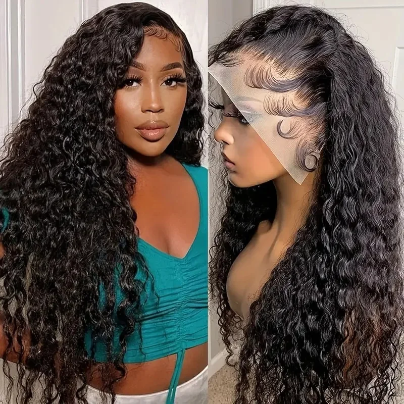 

13×4 Lace Front Wigs Human Hair Water Wave Lace Frontal Wigs 5×5 200 Density 1B Transparent Human Hair Wigs