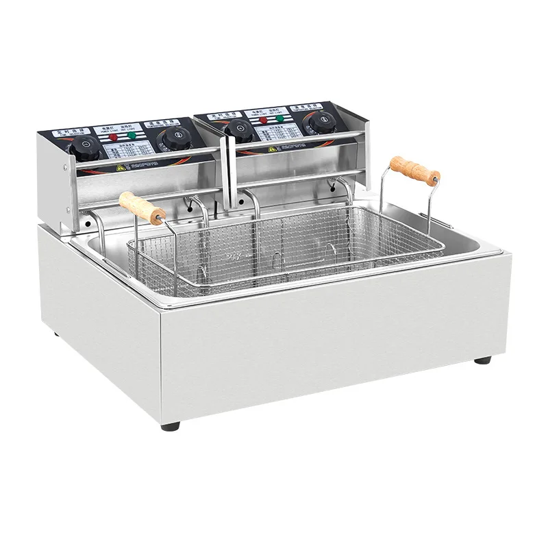 Commercial Electric Deep Fryer 20L Single Cylinder Constant Temperature Fryer With Double Heads For French Fries Skewers