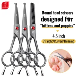 Fenice High Quality 4.5 inch Dog Cat Safely Round Tips Top Grooming Small Scissors Tool for Pet Eyes/Face/Foot/Nose