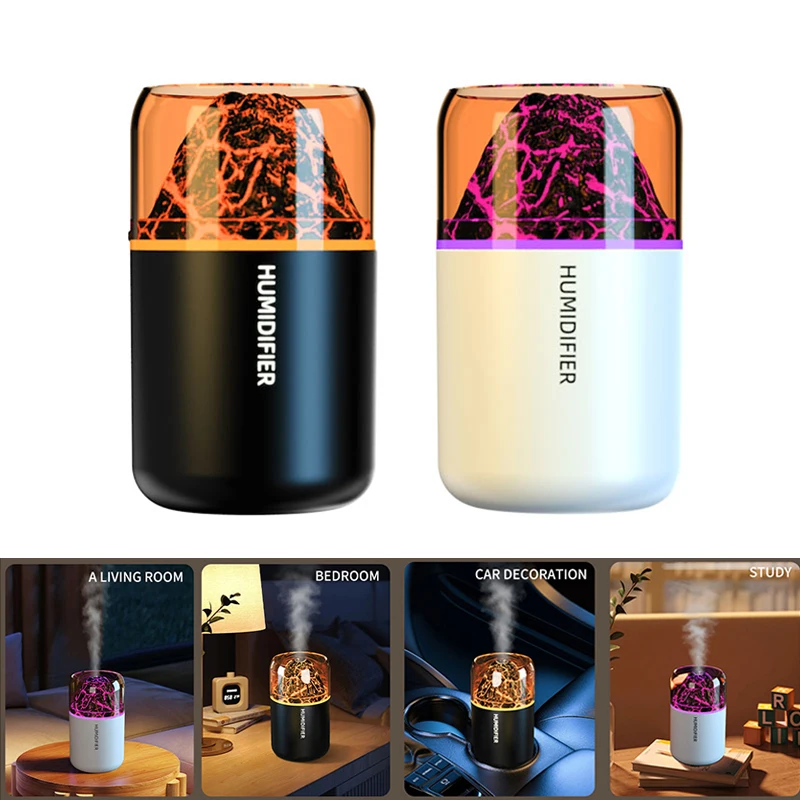180ML The Simulated Volcanic Air Humidifier Aromatherapy Aroma Diffuser Essential Oil with Colorful Lights for Home Car Bedroom