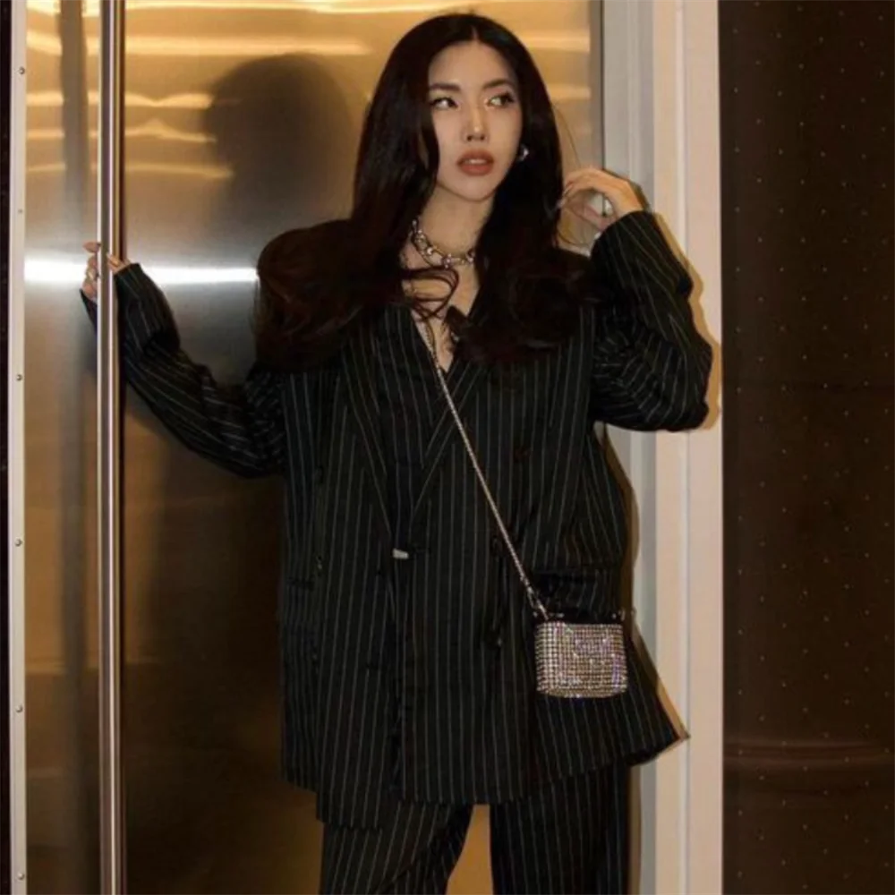 PB&ZA 2024 Spring New Korean Edition Women\'s Fashion and Elegance Commuting Versatile Vertical Stripe Suit Coat